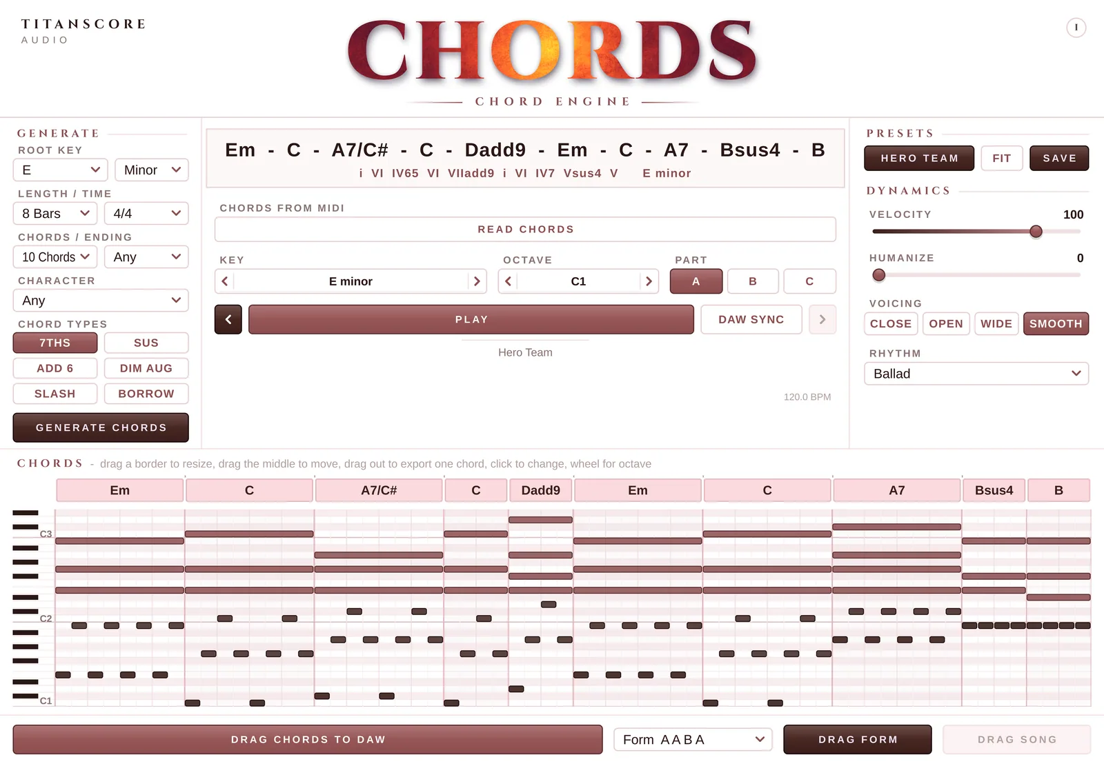 The Chords window in its Light appearance