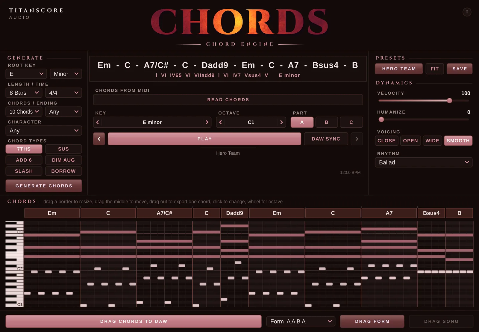 The Chords window in its Dark appearance
